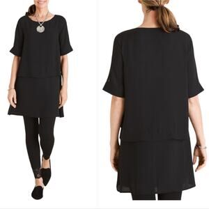 Chico's‎ Black Slightly Sheer Overlay Layered Tunic Dress size 1 Medium
